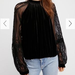 Free People Black Velvet Lace Bell Sleeves